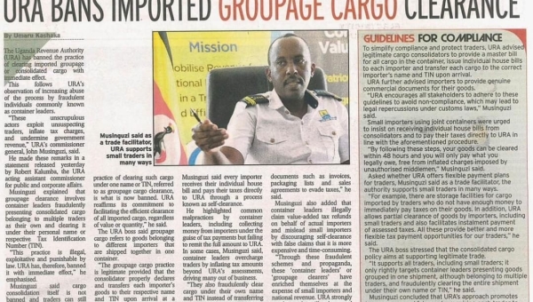 URA Bans Imported Groupage Cargo Clearance